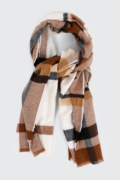 Ardene Rectangular Plaid Scarf in Brown | Polyester