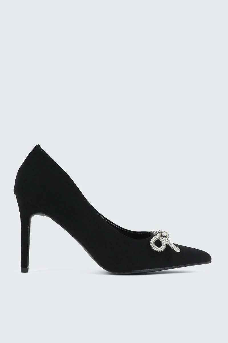 Ardene Rhinestone Bow Pumps | Size | Faux Leather