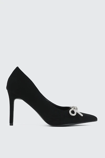 Ardene Rhinestone Bow Pumps | Size | Faux Leather