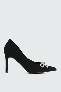 Ardene Rhinestone Bow Pumps | Size | Faux Leather