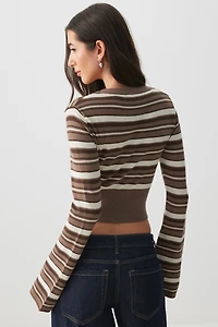 Chandail col V ajusté à rayures