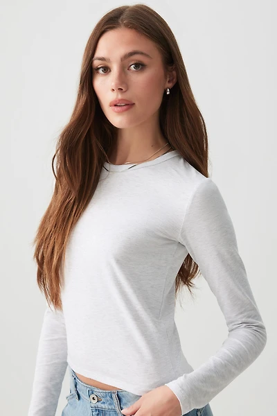 Ardene Effortless Everyday Long Sleeve T-Shirt in Light Grey | Size | Cotton/Elastane | Eco-Conscious