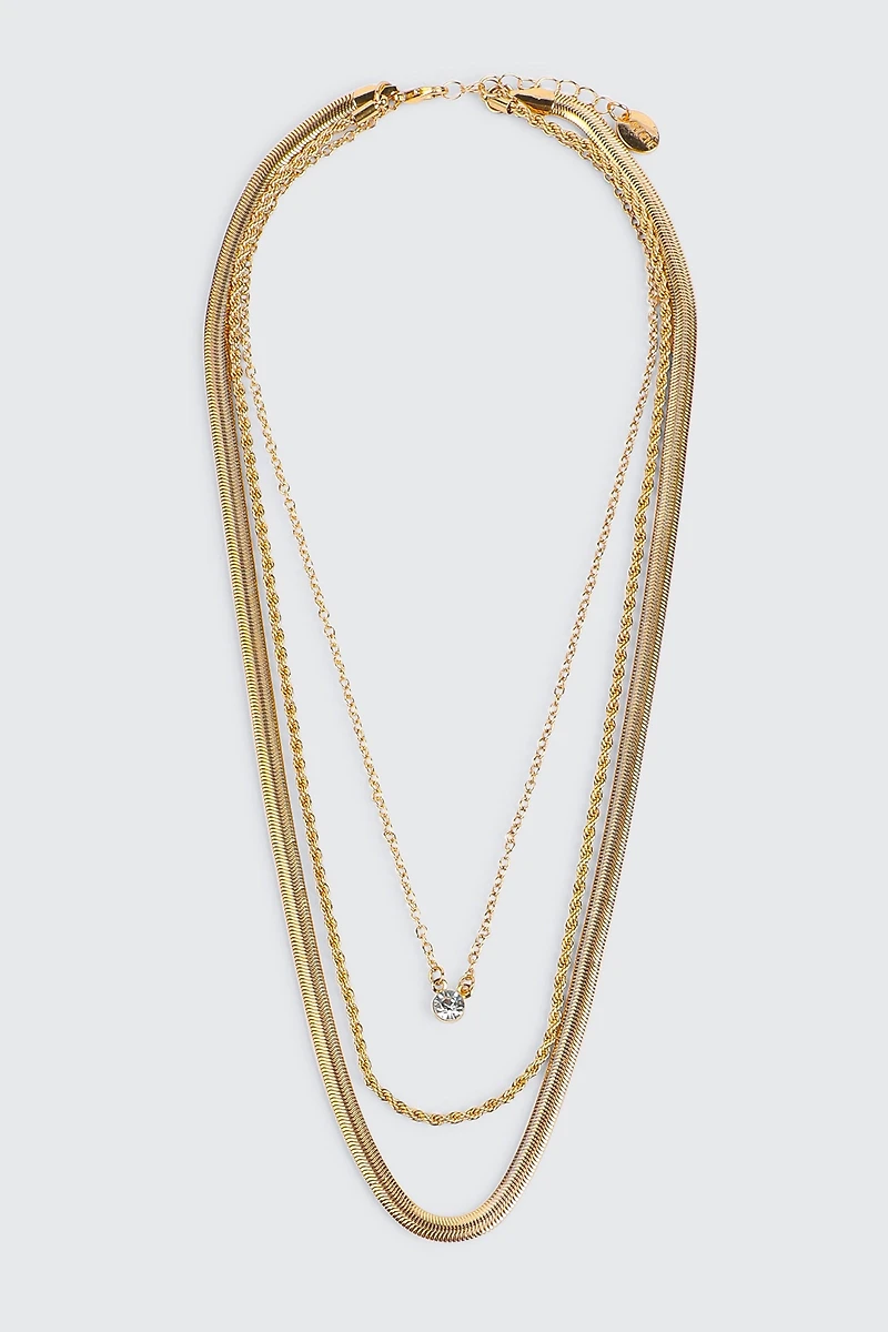 Ardene 3-Row Assorted Chain Necklace in Gold