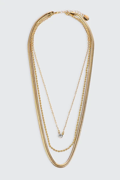 Ardene 3-Row Assorted Chain Necklace in Gold