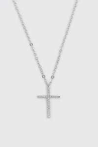 Collier croix plaqué or blanc 14K