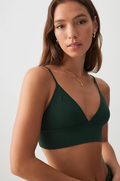 Ardene Seamless Ribbed Triangle Bralette in Ivy | Size | Nylon/Elastane | Eco-Conscious