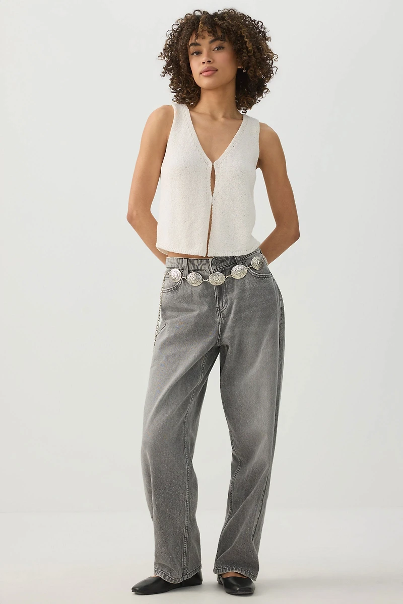 Ardene Short Sweater Vest in Off-White | Size | Polyester