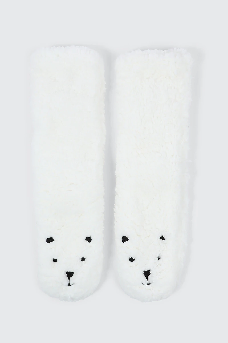 Ardene Polar Bear Slipper Socks in White | Size | Polyester