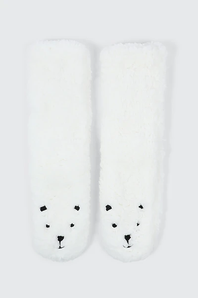 Ardene Polar Bear Slipper Socks in White | Size | Polyester