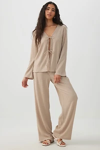 Ardene Seersucker Pleated Pull On Trouser in Beige | Size