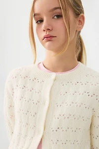 Cardigan à col rond en pointelle