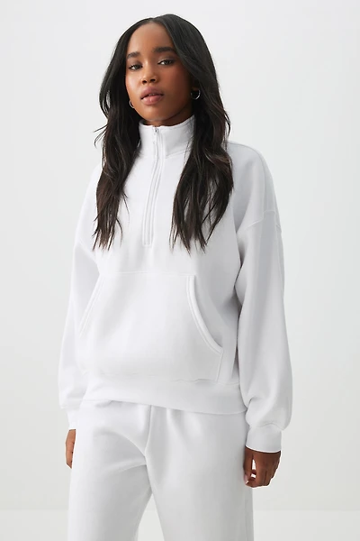 Ardene MADESOFT Fleece Half Zip Sweatshirt in Coconut Bliss | Size Large | Polyester/Cotton | Eco-Conscious