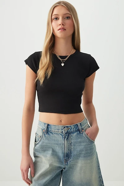 Ardene Basic Ultra Crop Crew Neck T-shirt in | Size | Cotton/Elastane/Viscose | Eco-Conscious