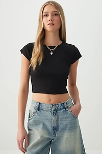 Ardene Basic Ultra Crop Crew Neck T-shirt in | Size | Cotton/Elastane/Viscose | Eco-Conscious