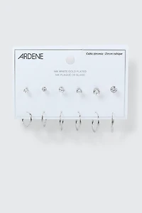 6 paires de boucles plaquées or blanc 14K