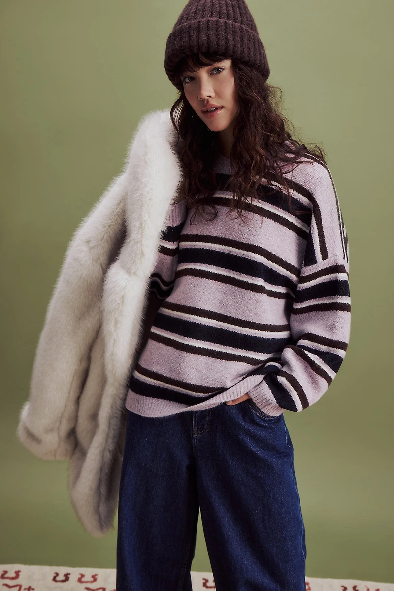 Ardene Printed Super Soft Oversized Sweater in Lilac | Size | Polyester/Elastane