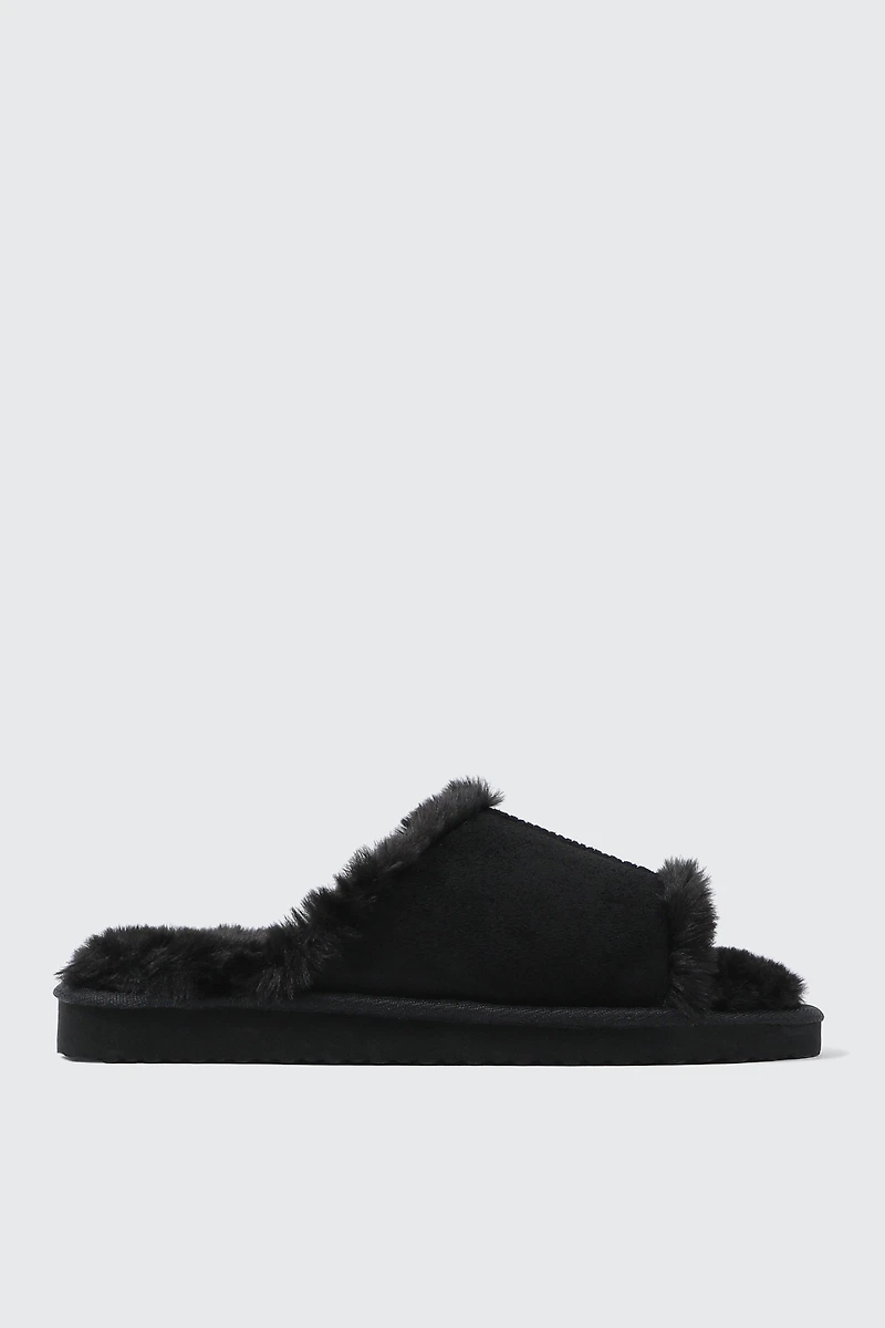 Ardene Open Toe Faux Suede Slippers in Black | Size | Eco-Conscious