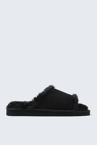 Ardene Open Toe Faux Suede Slippers in Black | Size | Eco-Conscious