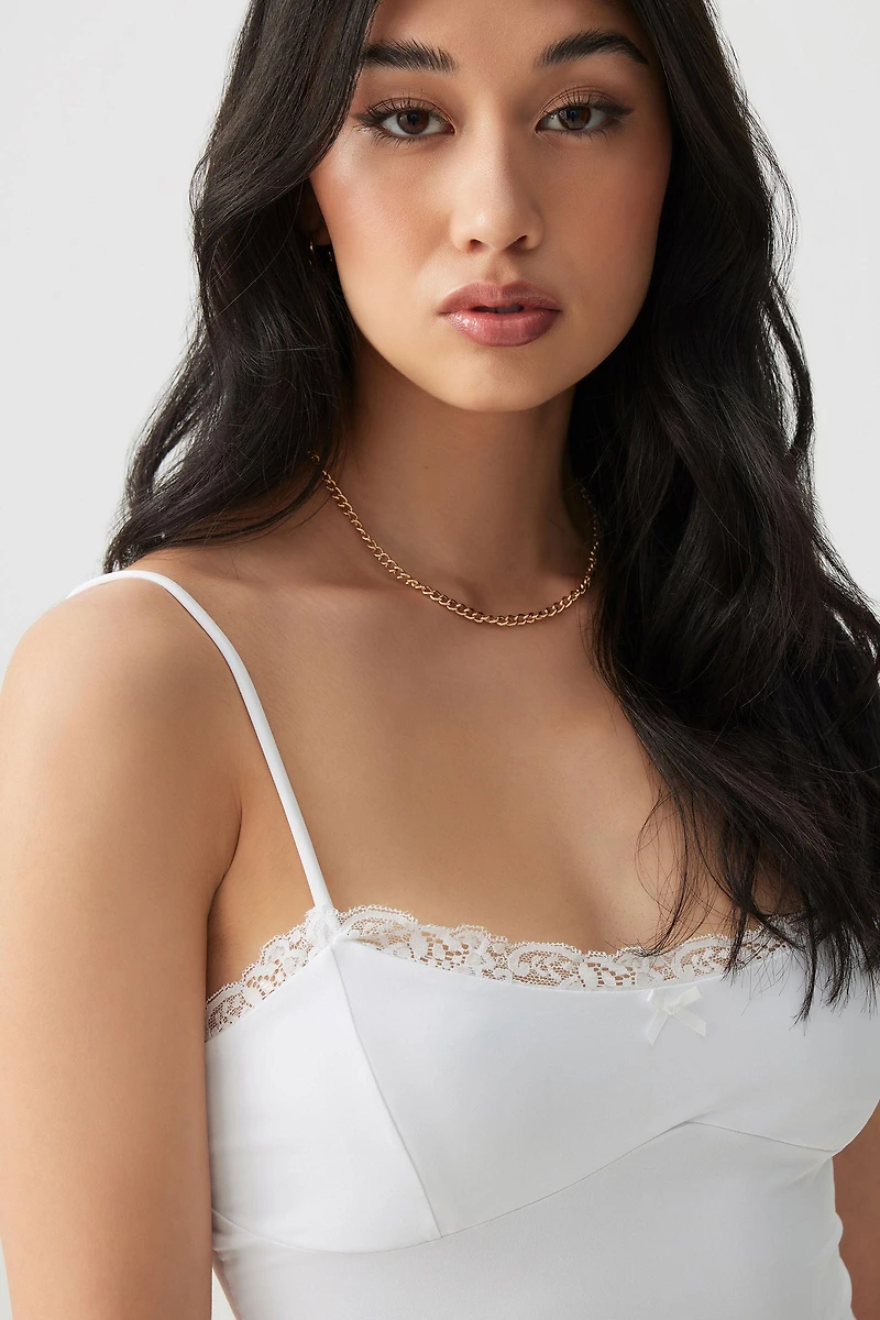 Ardene Contour Lace Trim Tank Top in White | Size | Elastane/Polyamide