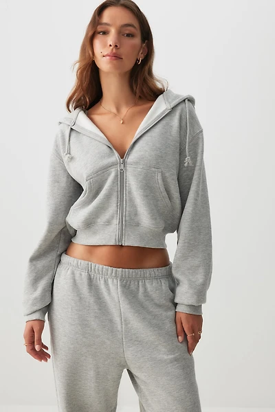 Ardene MADESOFT Fleece Short Zip Up Hoodie in Cobblestone Grey | Size | Polyester/Cotton | Eco-Conscious