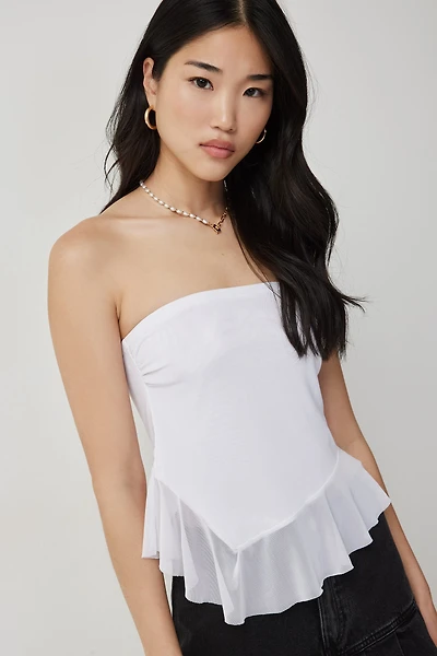 Ardene Asymmetrical Mesh Hem Tube Top in White | Size | Polyester/Elastane
