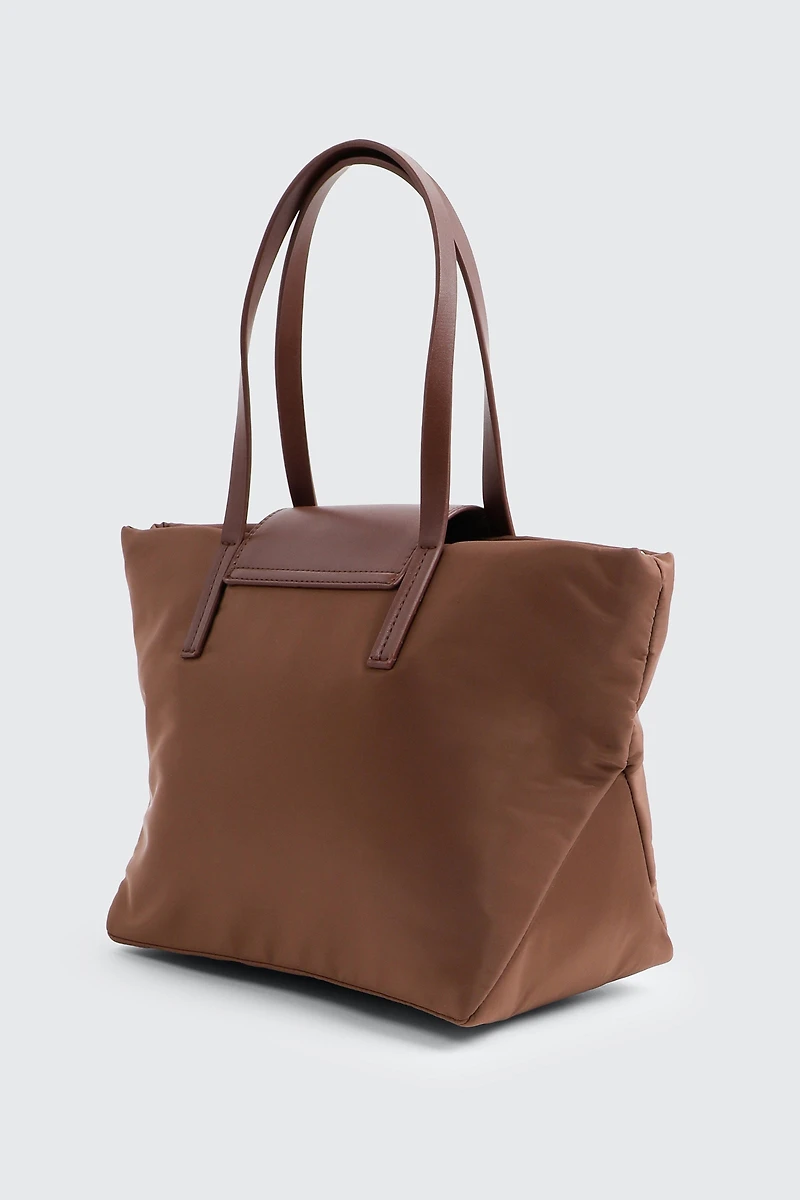 Fourre-tout en nylon à ganses en faux cuir