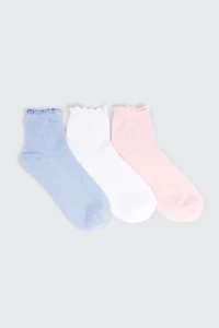 Ardene 3-Pack Lettuce Edge Demi Crew Socks in Light Pink | Polyester/Spandex