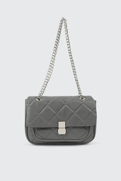 Ardene Chain Strap Quilted Bag in Grey | 100% Recycled Polyester/Faux Leather | Eco-Conscious