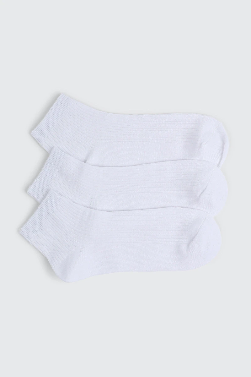 Ardene 3-Pack Rib Demi Crew Socks in White | Polyester/Spandex