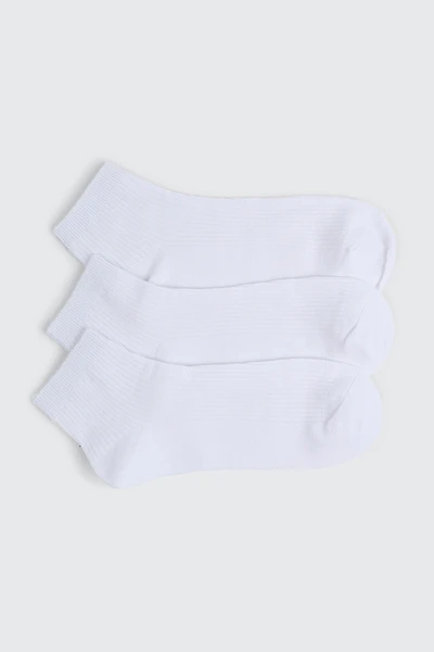 Ardene 3-Pack Rib Demi Crew Socks in White | Polyester/Spandex