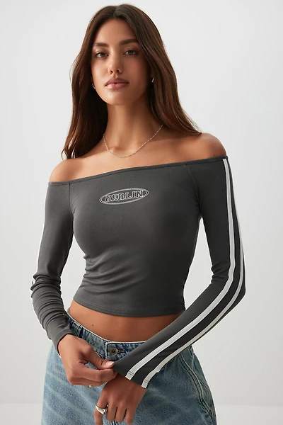 Ardene Off Shoulder Long Sleeve Top in Dark Grey | Size | Elastane/Viscose