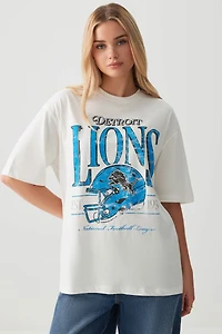 Ardene Oversized Lions T-Shirt in Off-White | Size | 100% Cotton