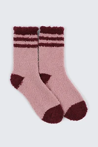 Ardene Striped Cozy Socks in Light Pink | Polyester/Elastane