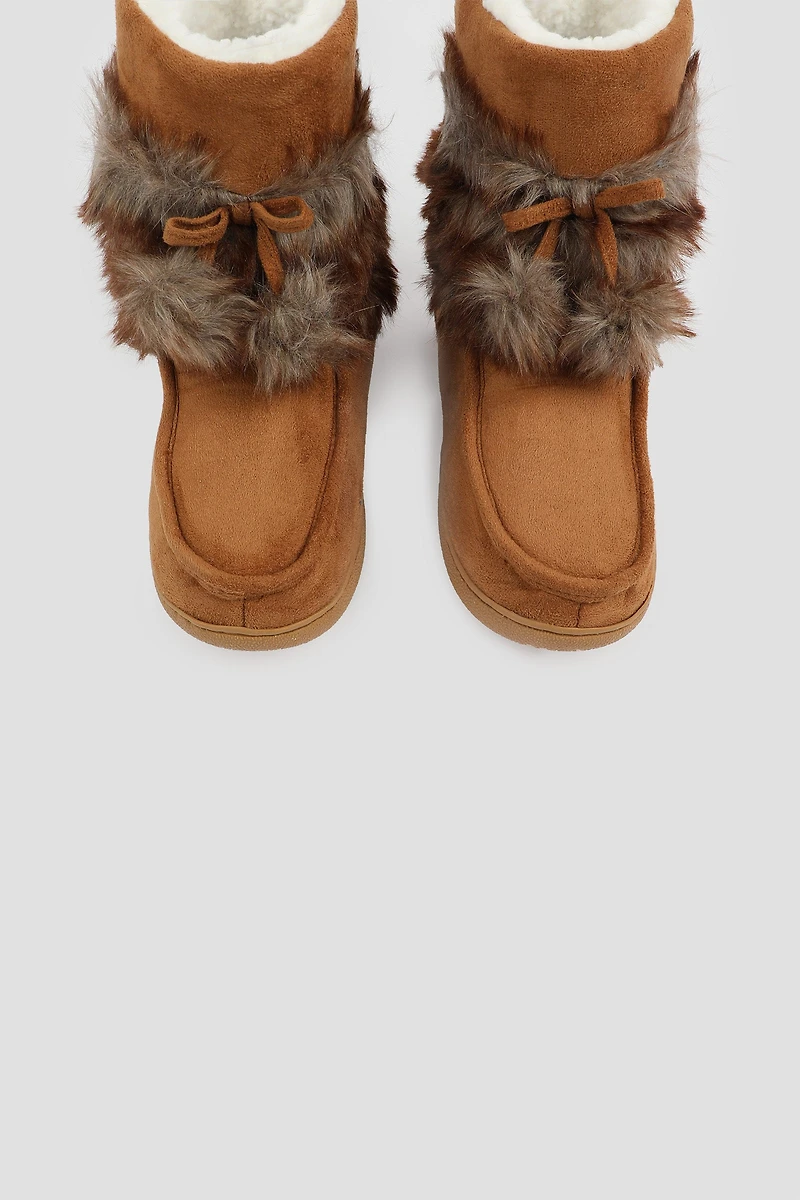 Pantoufles bottines à tige en fausse fourrure