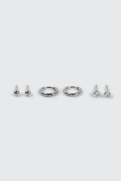 Ardene Man 3-Pack Stainless Steel Hoop & Stud Earrings For Men in Silver