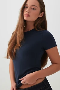 Ardene Basic Fitted Short Sleeve T-Shirt in Dark Blue | Size 2XS | Cotton/Elastane | Eco-Conscious