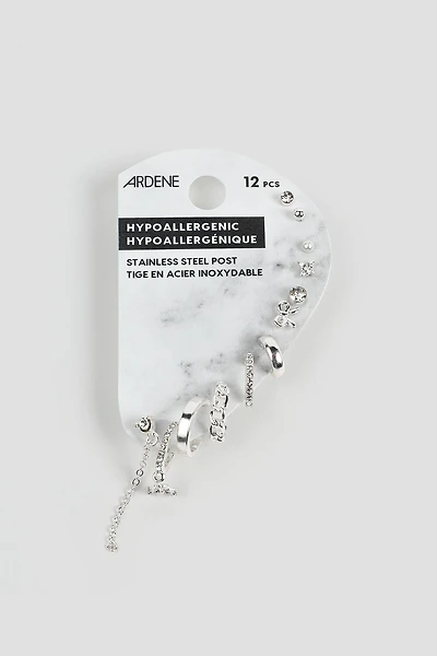 Ardene Pack of Silver Tone Mix Earrings | Stainless Steel