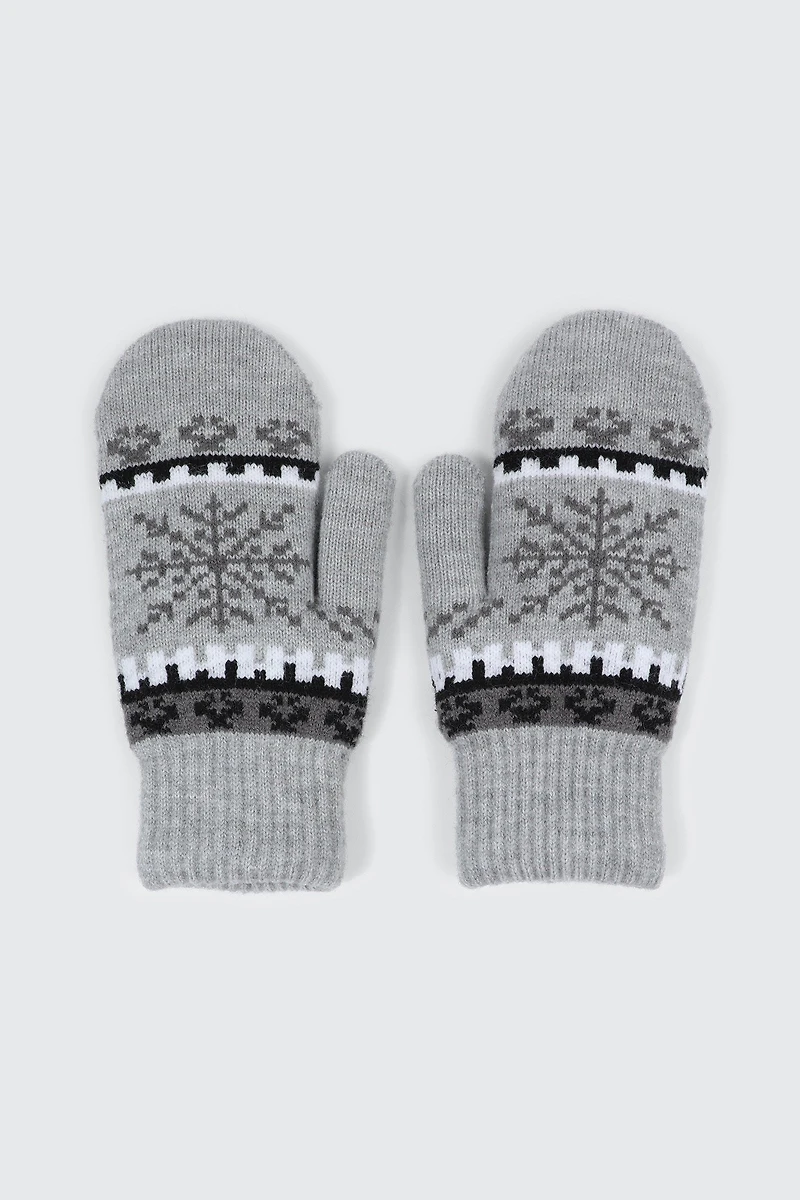 Ardene Sherpa Lined Knit Mittens in Grey | Polyester/Spandex