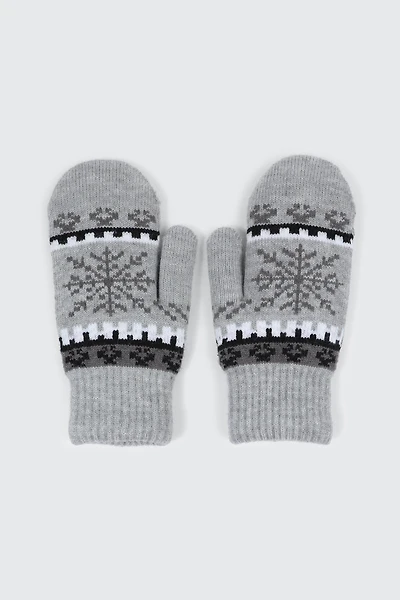 Ardene Sherpa Lined Knit Mittens in Grey | Polyester/Spandex