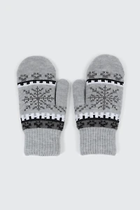 Ardene Sherpa Lined Knit Mittens in Grey | Polyester/Spandex
