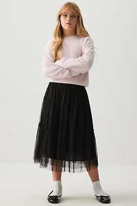Ardene Kids Tiered Tulle Midi Skirt in Black | Size | 100% Cotton/Polyester
