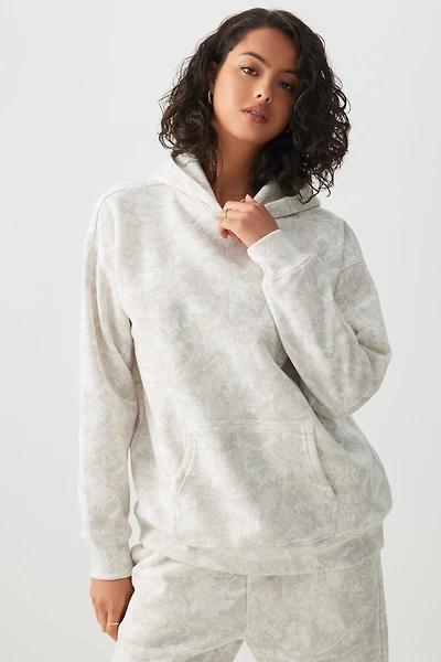 Ardene Printed Oversized Hoodie in Off-White | Size | Polyester/Cotton | Fleece-Lined | Eco-Conscious
