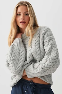 Ardene Oversized Cable Knit Crew Neck Sweater in Grey | Size | Polyester | Eco-Conscious