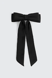 Ardene Satin Bow Barrette in Black | Polyester/Elastane