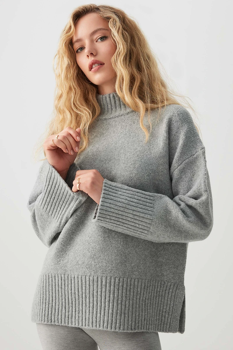 Ardene Long Mock Neck Sweater in Grey | Size | Polyester/Elastane