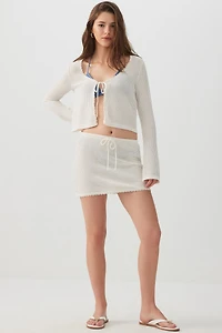 Ardene Crochet Knit Mini Skirt in Off-White | Size | Polyester