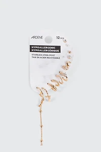 Ardene 12-Pack of Gold Toned Mix Earrings | Stainless Steel