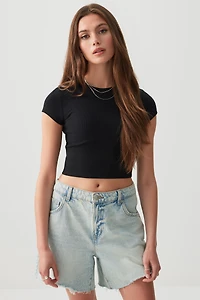 Ardene Ultra Crop Fitted T-Shirt in | Size | Cotton/Elastane
