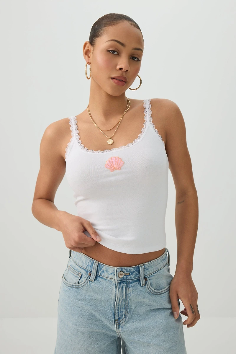 Camisole à col dégagé et bordure dentelle