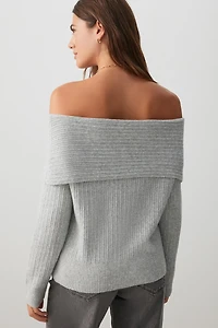 Chandail à col replié en tricot côtelé